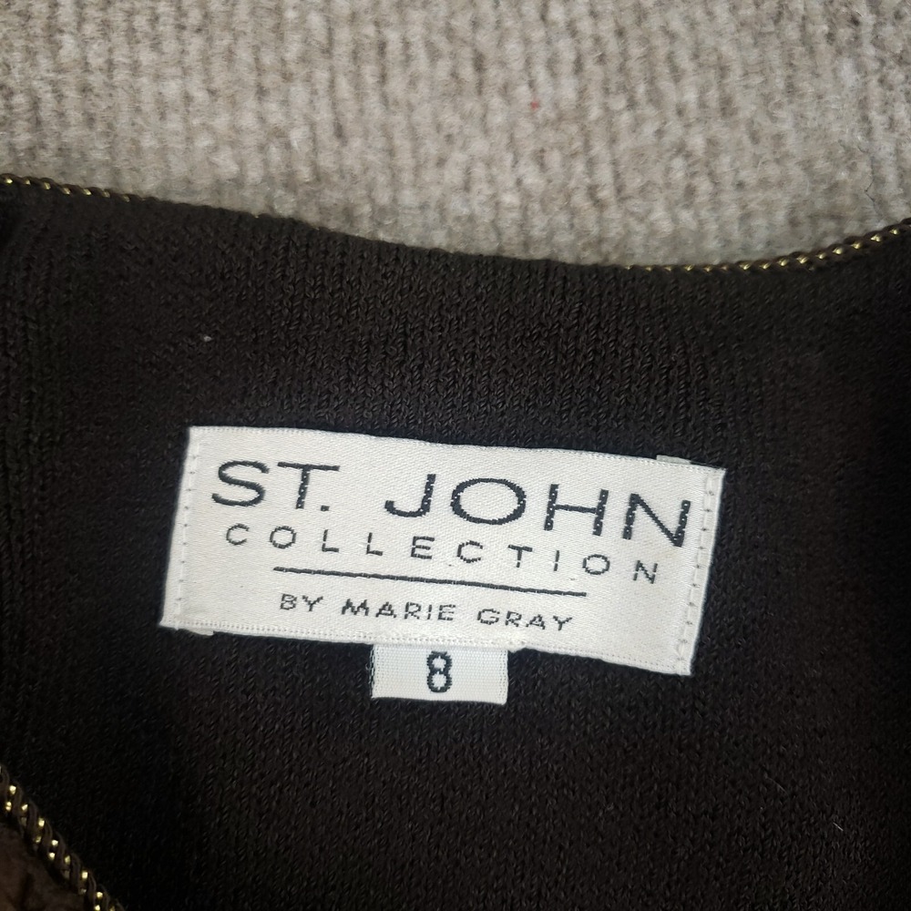 St. John Collection‎ Skirt Jacket Set Women 12 Brown Gold Button Luxury 2 Piece - Picture 6 of 16